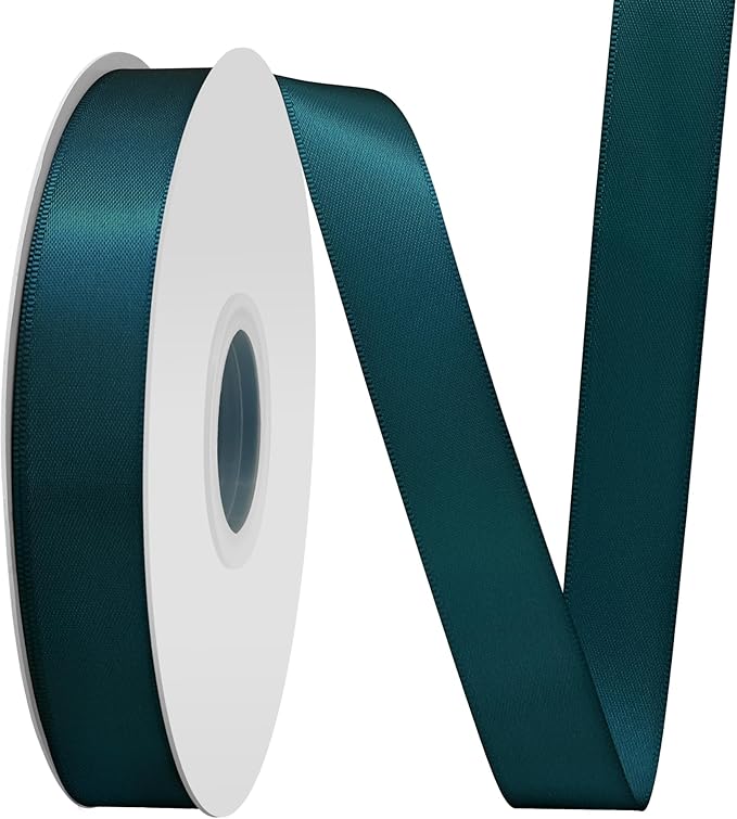 Teal Satin Ribbon 3/4" X 50 Yards Solid Color Double Faced Ribbons Perfect for Crafts Wedding Decor Bow Making Arts Sewing and More