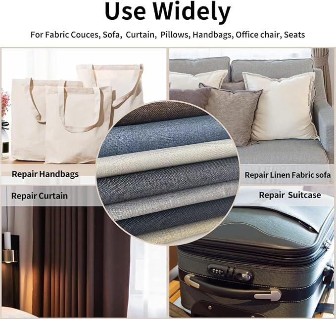 Fabric Repair Patches, 17X158 Inch Linen Repair Tape Self-Adhesive Fabric Patches Durable, DIY Large Linen Tape for Sofa, Couches, Furniture, Chair, Clothing （17X158 Inch, Grey）