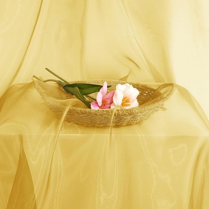 P Pothuiny Sheer Organza Fabric by The Yard, 1 Yard x 60 Inch Wide Bridal Gold Organza Tulle Fabric Roll Shiny Gauze Fashion Dress Sewing Craft for Wedding Party Decorations Backdrop