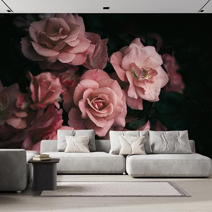 wall26 Removable Wall Sticker/Wall Mural Close Up Dark Rose Flower Blossoms Nature Wilderness Photography Decorative Botanical Relax/Calm Floral for Living Room, Bedroom, Office - 96x120 inches