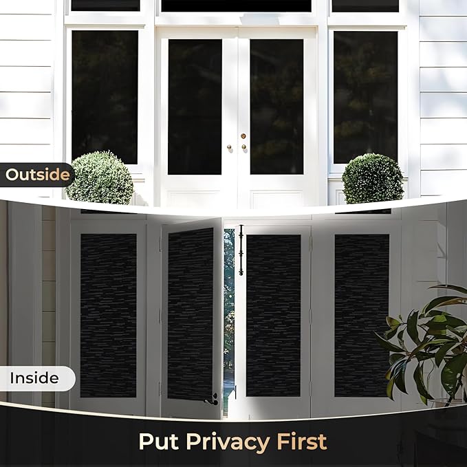 rabbitgoo Blackout Window Film, Sun Blocking Privacy Film for Room Darkening, Removable Black Out Vinyl Cover Tint for Home Day Sleep, Anti-UV Frosted Glass Clings, Black, 29.5 x 78.7 Inches