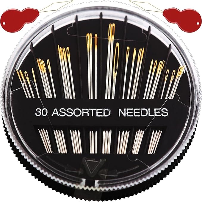 Premium 30/60 Pack Sewing Needles for Hand Sewing Repair with 2 Threaders, 6 Sizes Assorted Large Eye Stitching Needles for Embroidery and Handsewing