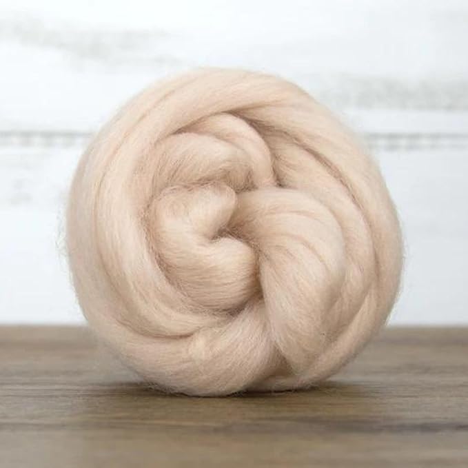 Revolution Fibers Dyed Corriedale Wool | 8 Ounces of Premium Combed Wool Top | 26 Micron, 100% Pure Corriedale Wool Roving, Ethically Sourced (Eggshell Biege)