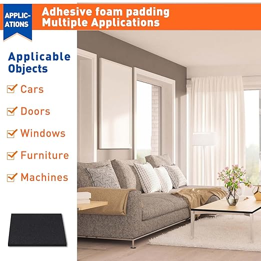 MAGZO 6Pcs Adhesive Foam Padding 1/4 in Thick X 4 in X 4 in,Closed Cell Foam Sheets Neoprene Rubber Self Stick Pads Anti Vibration Pads,Black (4in x 4in x 1/4in, 6Pcs)