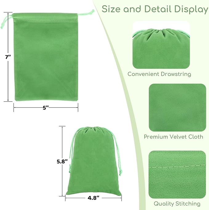 Velvet Drawstring Jewelry Bag, 50Pcs Green Dice Bag, 5x7, Or Wrapping Halloween Party Favors, Mojo, Small Bussiness, Jewelry, Bracelet, Customers