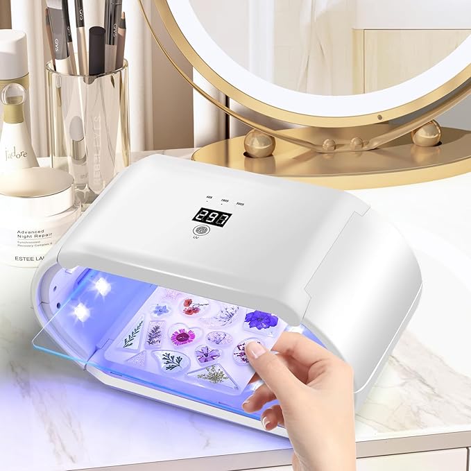 UV Light for Resin - Fast Curing UV Resin Light with Adjustable Time Setting Large Size 48W Two-Sided Portable Foldable UV Lamp with Silicone Mold Gloves