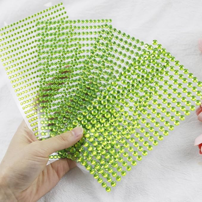 1799 Pcs 4 Sheets Rhinestone Stickers 3/4/5/6 mm Self Adhesive Rhinestones Gems for Face Eyes Makeup Hair Body (green-3/4/5/6mm)