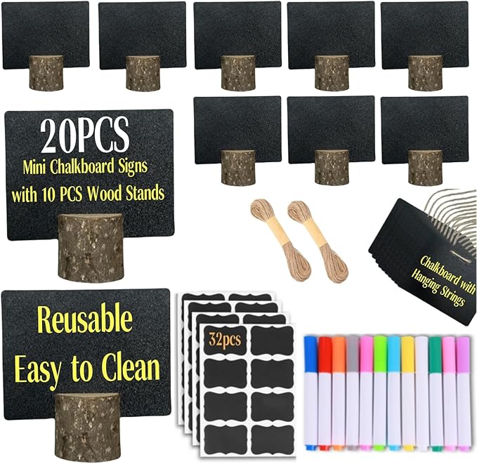10 Pcs Mini Chalkboard Signs Small Chalkboard Label with Rustic Wood Stand, Food Labels for Party Buffet Wedding Birthday Party Bakery