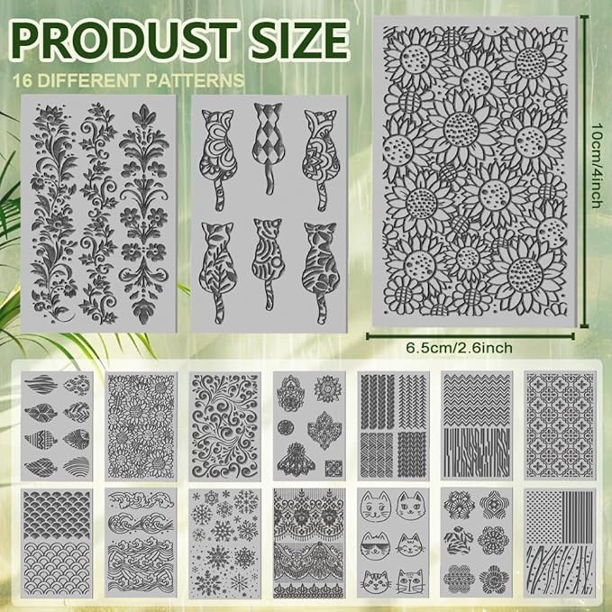 CHGCRAFT 16 Sheets Artistic Mandala Clay Texture Mat Baroque Pattern Polymer Clay Texture Sheets DIY Tools for Pottery Earring Jewelry Making Stamp Engraving Machines, 4x2.6inch