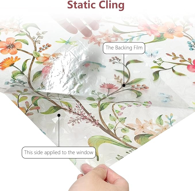 NINETREX Window Privacy Film,Stained Glass Window Film,Rainbow Decorative Stickers Static Cling Anti UV Heat Control for Home Decor (Galsang Flower,17.5 x 78.7inch)