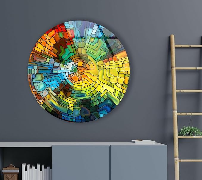 My Photostation.com 27.5''(70cm) Diameter Stained Yellow Round Glass Wall Art Tempered Glass Printing Wall Decor Large Wall Art Wall Hangings