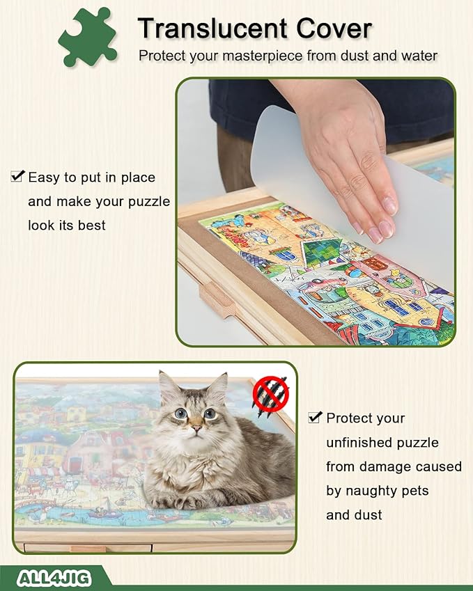 ALL4JIG 1500 Pieces Rotating Puzzle Board with 6 Drawers and Cover,25"x34"Portable Wooden Jigsaw Puzzle Table for Adults,Lazy Susan Spinning Puzzle Boards Birthday Gift for mom