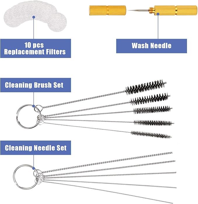 AGPTEK Airbrush Cleaning Kit - Glass Cleaning Pot, Filters, Scraper Needle, Tube Brushes