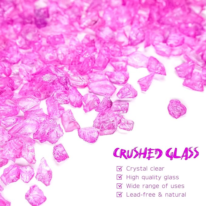 Crushed Glass for Resin Art - 3-6mm Purple, 1.5lb | Broken Glass Pieces for Crafts, Vase Filler & Decorative Stones