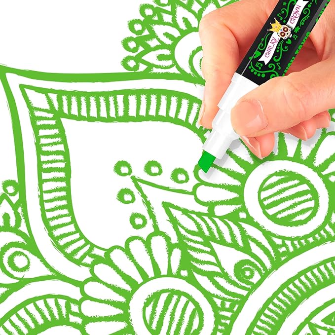 CHALKY CROWN Liquid Chalk Marker Pen - Dry Erase Marker - Chalk Markers for Chalkboard Signs, Windows, Blackboard, Glass - 6mm Reversible Tip (Green, 5 Pack)