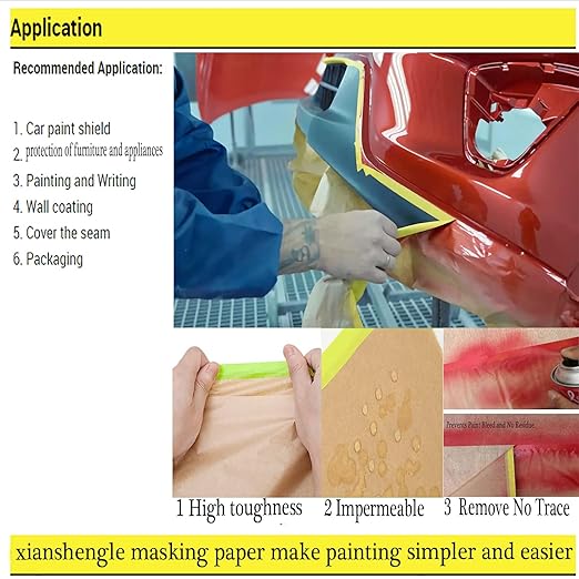 Masking Paper, Paint Masking Paper with Adhesive,20 Inch x 50 Feet Painters Paper Roll, Tape and Drape Painters Paper, for Auto Body Masking, Wall Covering and Paint Masking (20 inch x 50feet, 1)…