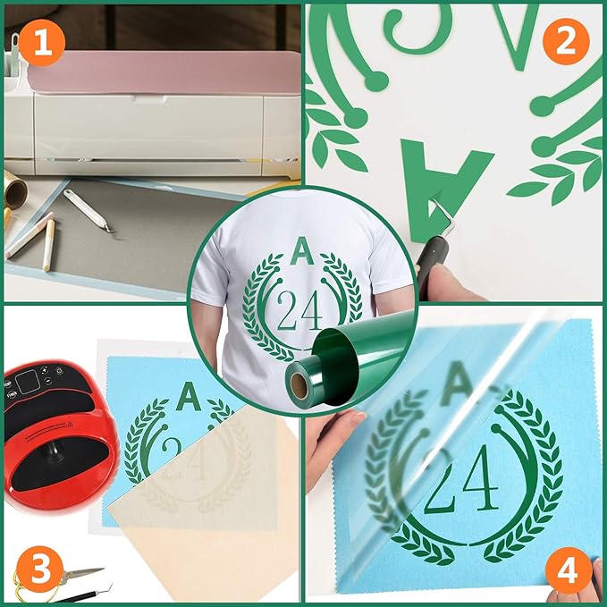 RENLITONG Green HTV Iron on Vinyl 12Inch by 10ft Roll Heat Transfer Vinyl for T-Shirt HTV Rolls for All Cutter Machine - Easy to Cut & Weed for Heat Transfer Design