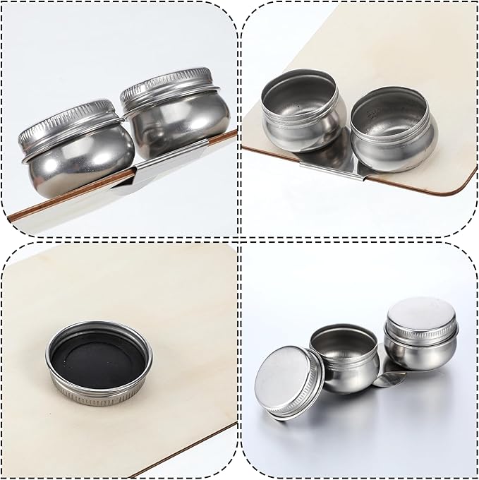 Stainless Steel Oil Painting Double Palette Cup with Screw Lid Dipper Clip, Large Mouth Double Dipper Palette Cup Portable Travel Double-Dipper Oil Painting Container for Acrylic Oils Watercolor