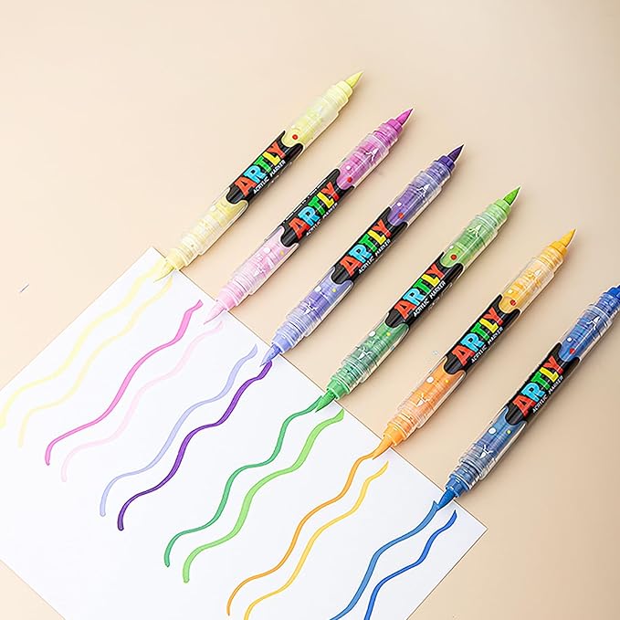 48 Colors Paint Markers, Dual-Color Acrylic Pens with Brush Tips, Double Tipped for Rocks & Art Supplies (24Pcs/48Colors)
