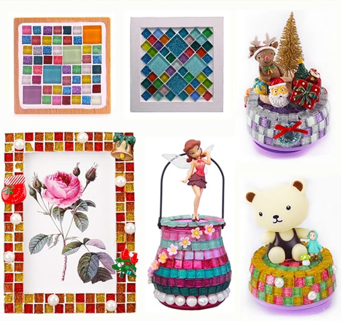 Mixed Color Mosaic Glass Tiles Shine Crystal Glass Pieces Bulk Square Glitter Crystal Mosaic Tiles for Home Decoration or DIY Crafts 200g,1x1 cm (Fruits)