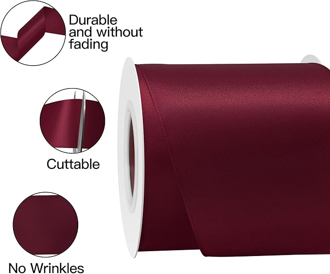 Wine Satin Ribbon 3 Inch X 15 Yards Solid Color Double Faced Ribbons Perfect for Crafts Wedding Decor Bow Making Arts Sewing and More