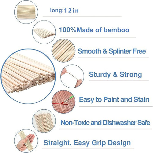 1/2 x 12 Inch 25PCS Dowel Rods Wood Sticks Wooden Dowel Rods -Unfinished Bamboo Sticks - for Crafts and DIYers