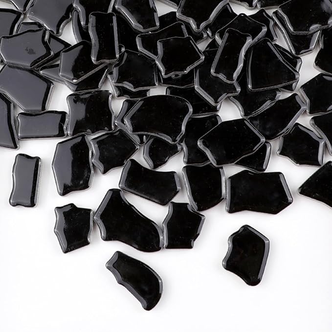 0.78"-1.57" Irregular Ceramics Mosaic Tiles,1.1LB Mosaic Pieces Stones for Home Decoration DIY Craft Plates Flowerpots Vases Cups Mosaic Making Supplies (Black)