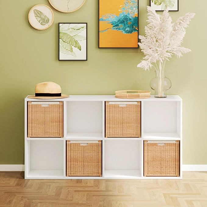 Wooden 8 Cube Storage Organizer with Closed Back Panel,White Shelf Heavy Duty Cubby Storage Organizer with Compartments for Living,Display Shelf,Bookshelf (White, 8-Cube)