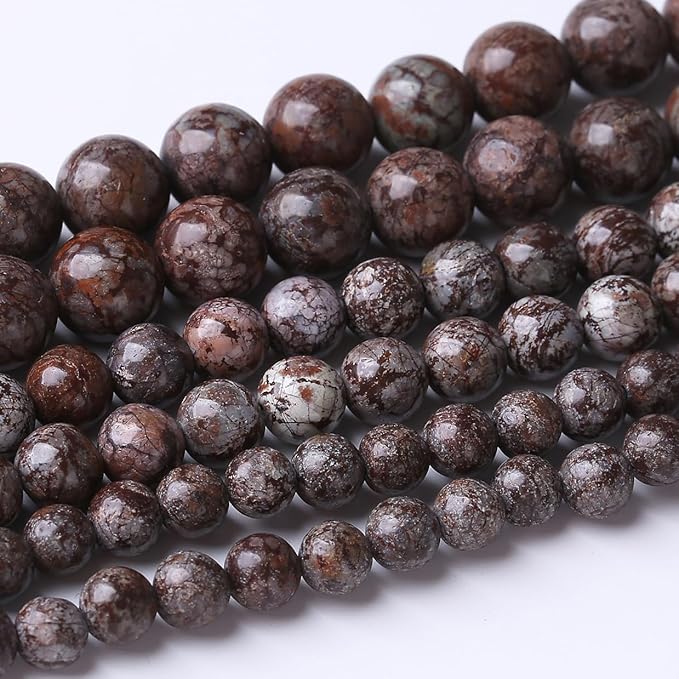 36PCS 10MM Brown Snowflake Stone Beads Energy Healing Beads for DIY Jewelry Bracelet Necklace Making for Jewelry Making 15Inch