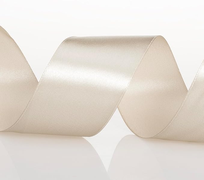 1 1/2 Inch Linen Beige Solid Satin Ribbon, 50 Yards Craft Fabric Ribbon for Gift Wrapping Floral Bouquets Wedding Party Decoration