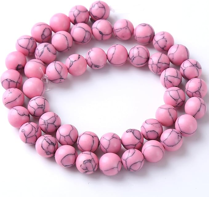 32pcs 12mm Pink Turquoise Beads Natural Stone Round Loose Spacer Beads for Jewelry Making DIY Bracelet Necklace 1 Strand 15inch