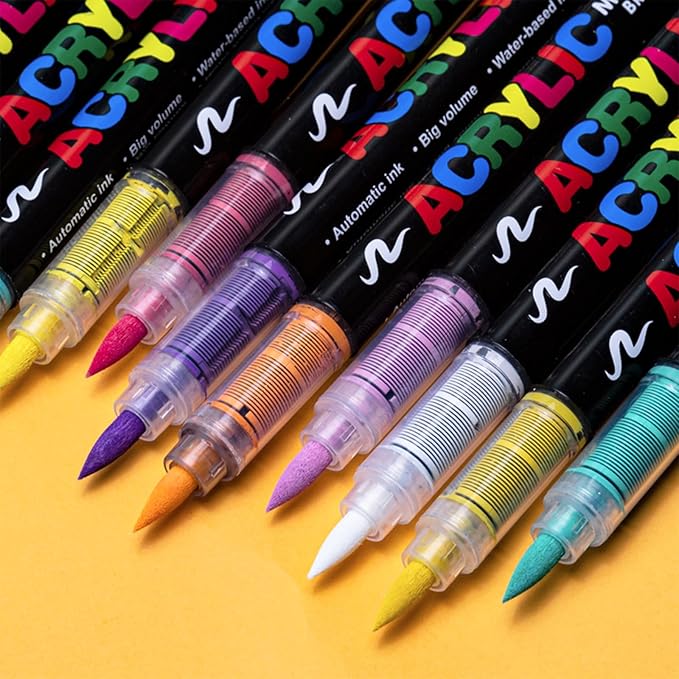 Guangna Acrylic Paint Markers,120 Colors with Direct-Liquid Ink Control System, Professional-Grade Paint Pen for Rock Painting, Canvas, Glass, Plastic, Fabric & Creative Crafts