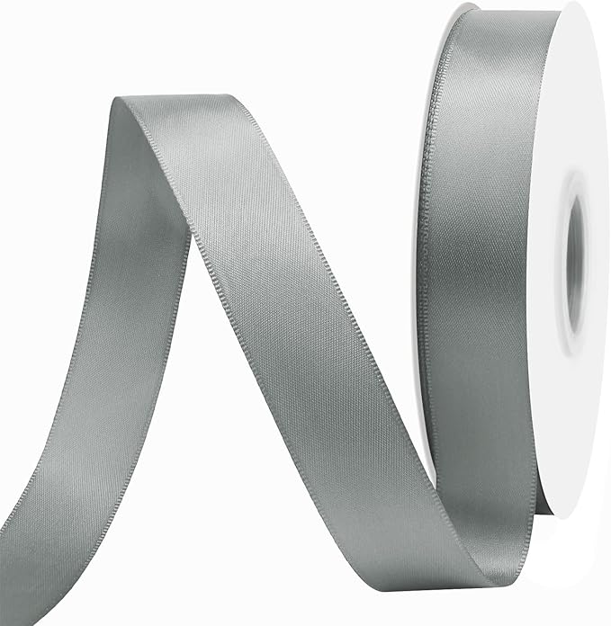 Silver Satin Ribbon 7/8" X 50 Yards Solid Color Double Faced Ribbons Perfect for Crafts Wedding Decor Bow Making Arts Sewing and More