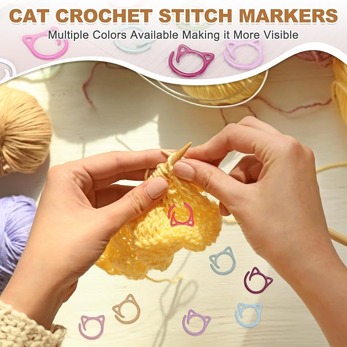PATIKIL Cat Crochet Stitch Markers, 12 Pack Stitch Marker for Knitting Crocheting Supplies Cute Metal Spiral Knit Clip Ring Counters for Crochet Yarn DIY Crafts, White