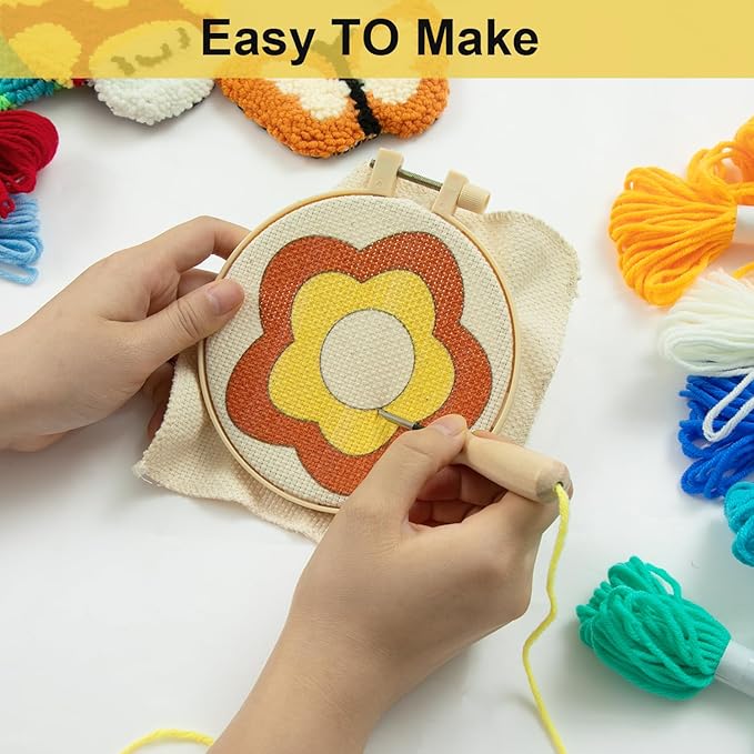 Anidaroel Punch Needle Coaster Kit, Punch Needle Kits for Adults Beginners Include 6 Pattern Tufted Coasters with Adhesive Felt Yarns, Hoops, Tools, Coaster DIY Needle Punch Craft