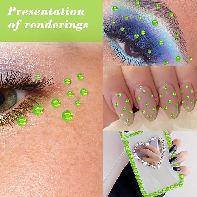 1799 Pcs 4 Sheets Rhinestone Stickers 3/4/5/6 mm Self Adhesive Rhinestones Gems for Face Eyes Makeup Hair Body (green-3/4/5/6mm)