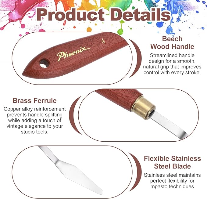 MECCANIXITY Pack of 1 Palette Knife No.4, 7.6" Long Palette Knives with Stainless Steel Flexible Spatula Pallet Knife and Wood Handle for Scraping, Mixing, Oil Acrylic Painting Canvas
