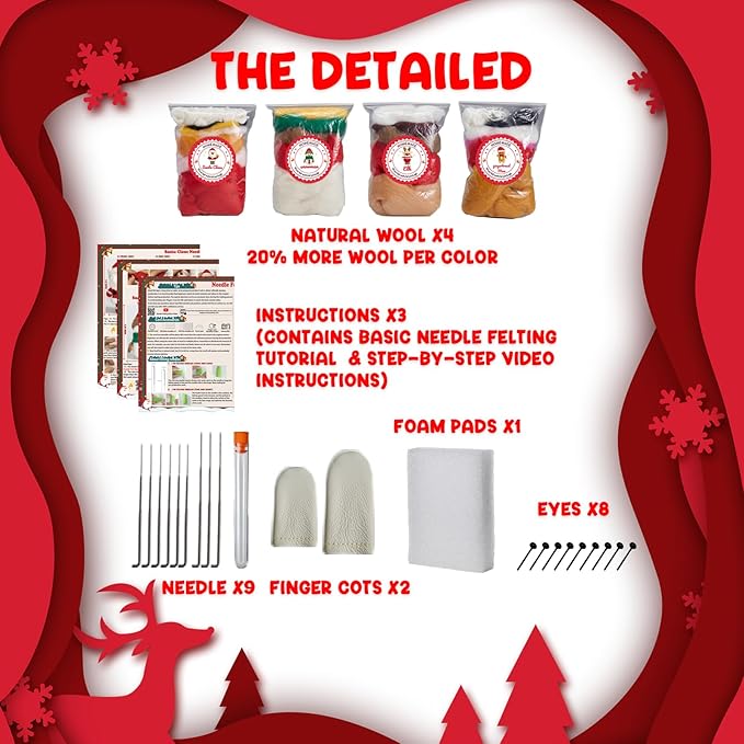 MAGIMUSE Needle Felting Kit, Needle Felting Starter Kit with Basic Felt Tools, Christmas Needle Felting Kit for Beginners, DIY Wool Needle Felting Supplies for Christmas Festival Crafts
