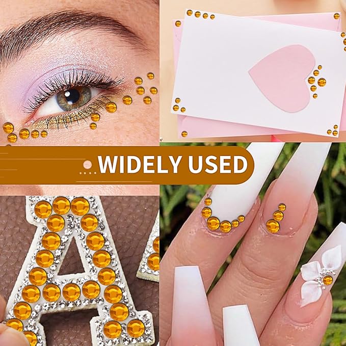 3090 Pcs 4 Sheets Rhinestone Stickers 3/4/5/6 mm Self Adhesive Craft Rhinestones Gems for Face Eyes Makeup Hair Body (Goldenyellow-3/4/5/6mm)