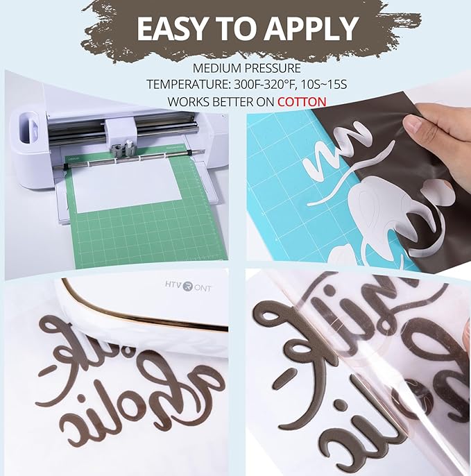 HTVRONT Puff Vinyl Heat Transfer -10" x 6ft Coffee 3D Puff Heat Transfer Vinyl for T-Shirt- Puff Htv Vinyl for Compatible with Cricut Cutting Machine-Easy Cut/Weed