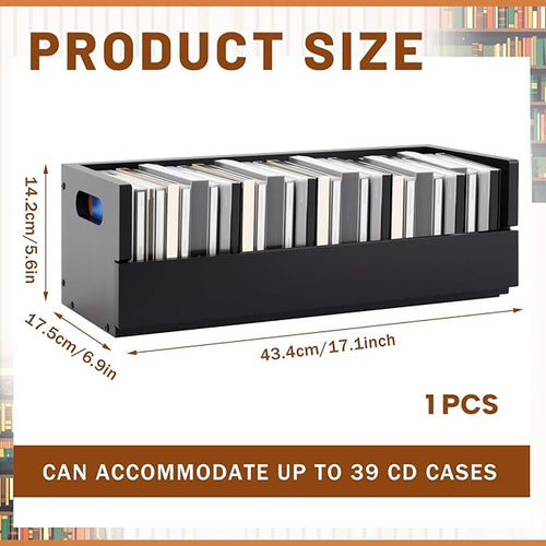 1 Set Wooden CD Storage Box Holder Shelf Cassette Tape Display Racks with Carrying Handles, Organizer Shelf for Movie Cases, DVDs, Each Set Can Store up to 36 Pcs CDs (Black)