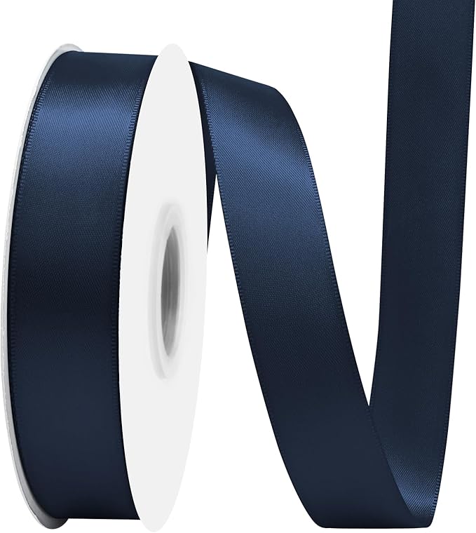 Navy Blue Satin Ribbon 1" X 50 Yards Solid Color Double Faced Ribbons Perfect for Crafts Wedding Decor Bow Making Arts Sewing and More