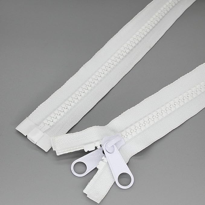 Leekayer 1PCS #10 96 Inch Heavy Duty Zipper for Sewing Separating Large Plastic Zippers White Tape with Double Pull Tab Slider, Sleeping Bag, Boat, Canvas, Cover, Trampoline, Dog Bed,Tent zipper 243cm