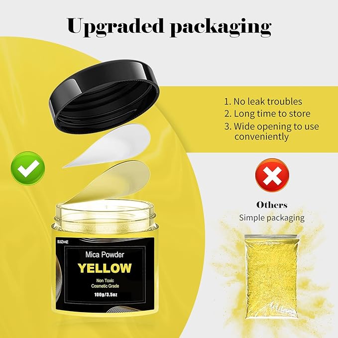 Yellow Mica Powder Pigment(100g) Big Bottle Pigment Powder Multipurpose DIY Arts and Crafts Additive, Woodworking, Epoxy, Resin, Natural Bath Bombs, Paint, Soap,Nail Polish, Lip Gloss(Yellow, 3.5oz)