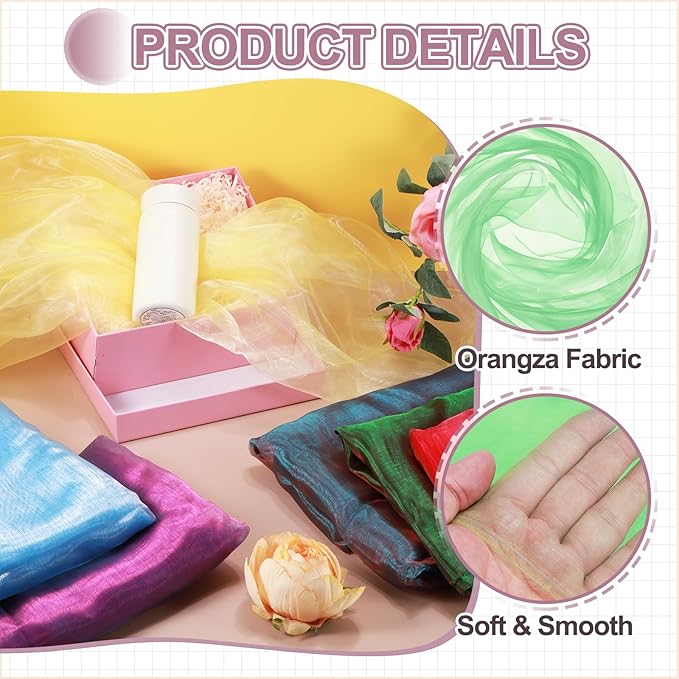 MECCANIXITY Iridescent Sheer Organza Fabric, 2 Yards x 59 Inches Solid Holographic Shiny Fabric Organza Cloth for Wedding, Curtains, Costume, Photo Background, Gradient Green Yellow