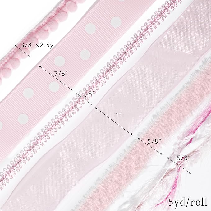 LaRibbons Pink Ribbons for Crafts 6 Rolls 27.5 Yards Total Thin Pink Ribbon for Baby Shower Sewing Gift Wrapping Clothing Trim Party and Home Decor
