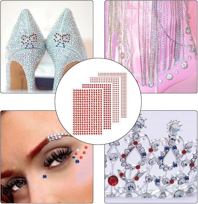 4 Sheets Self Adhesive Pearl Stickers, Self 4 Sizes Bling Rhinestone Sticker, Rhinestone Stickers,Flat Back Pearls Sticker for DIY Crafts Craft Card Decorations Nail Art Beauty Makeup (Red)
