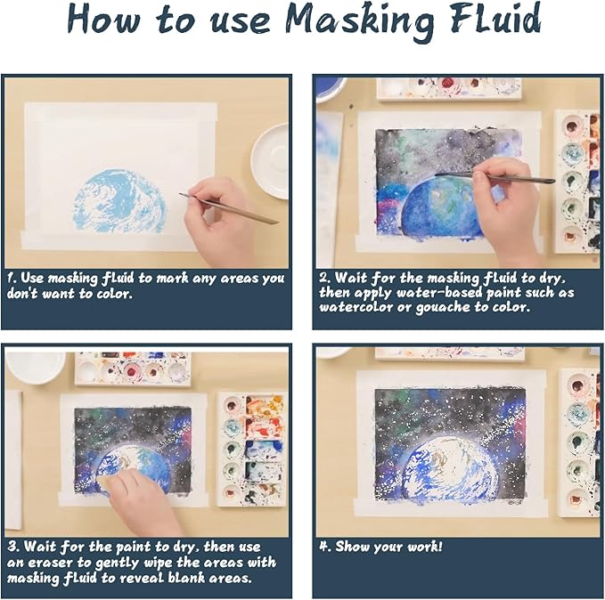 Masking Fluid for Watercolor Painting 120ml Red with a Paintbrush and Eraser - Art Masking Fluid Pen Watercolor Medium Art Supplies for Artists