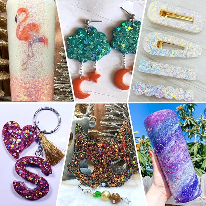 Holographic Chunky Glitter, 5.64oz/160g Craft Glitter Powder Mixed Chunky & Fine Flakes, Iridescent Sequins for Nail Art, Hair, Body, Eye Epoxy Resin, Tumblers, Painting, Festival Decor (Shine Blue)