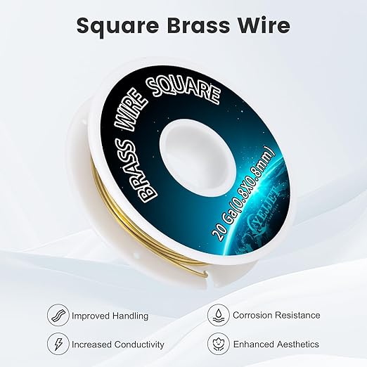 20 Gauge Square Brass Wire 0.8x0.8mm (30FT) - Uncoated Metal Craft Wire for Beading, Model Making, Artisan Projects